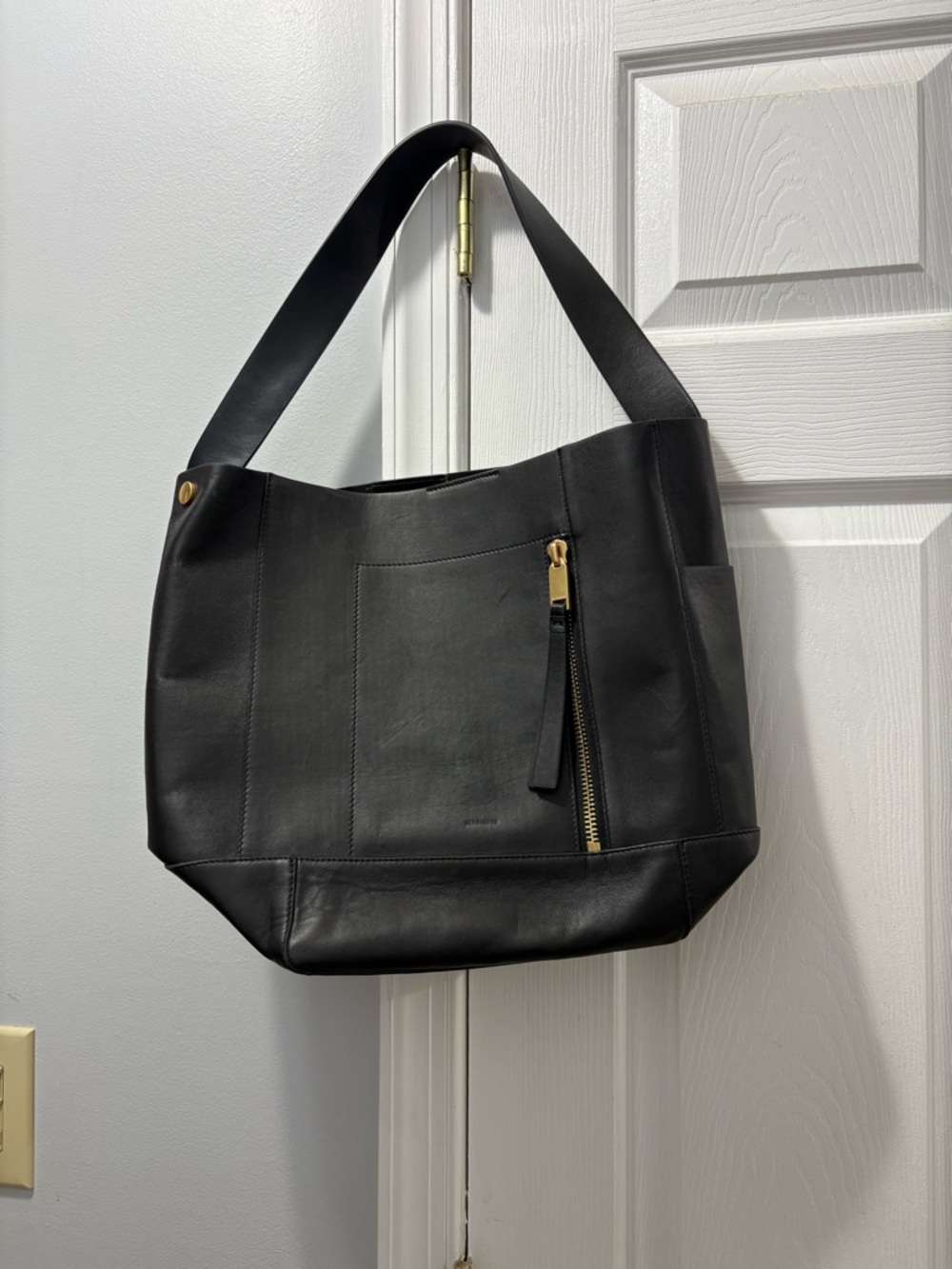 ALLSAINTS Alba Hobo Bag Black Leather Gold Hardware-STRAP IS TWISTED